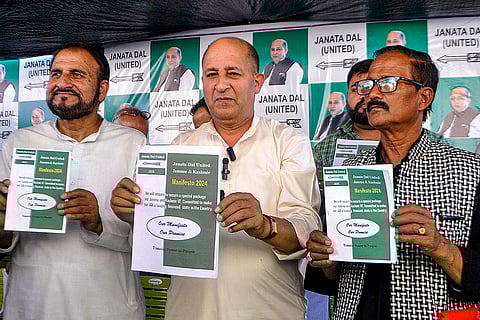2024 J&K Elections: Jammu and Kashmir JD(U) President GM Shaheen releases election manifesto in Srinagar
